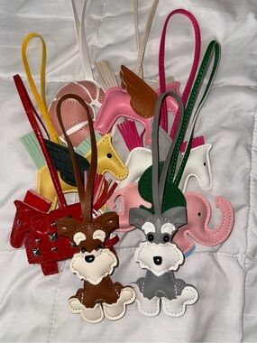 Assorted Cute Leather Animal Bag Charms - Pink, Gray, Brown, Tan